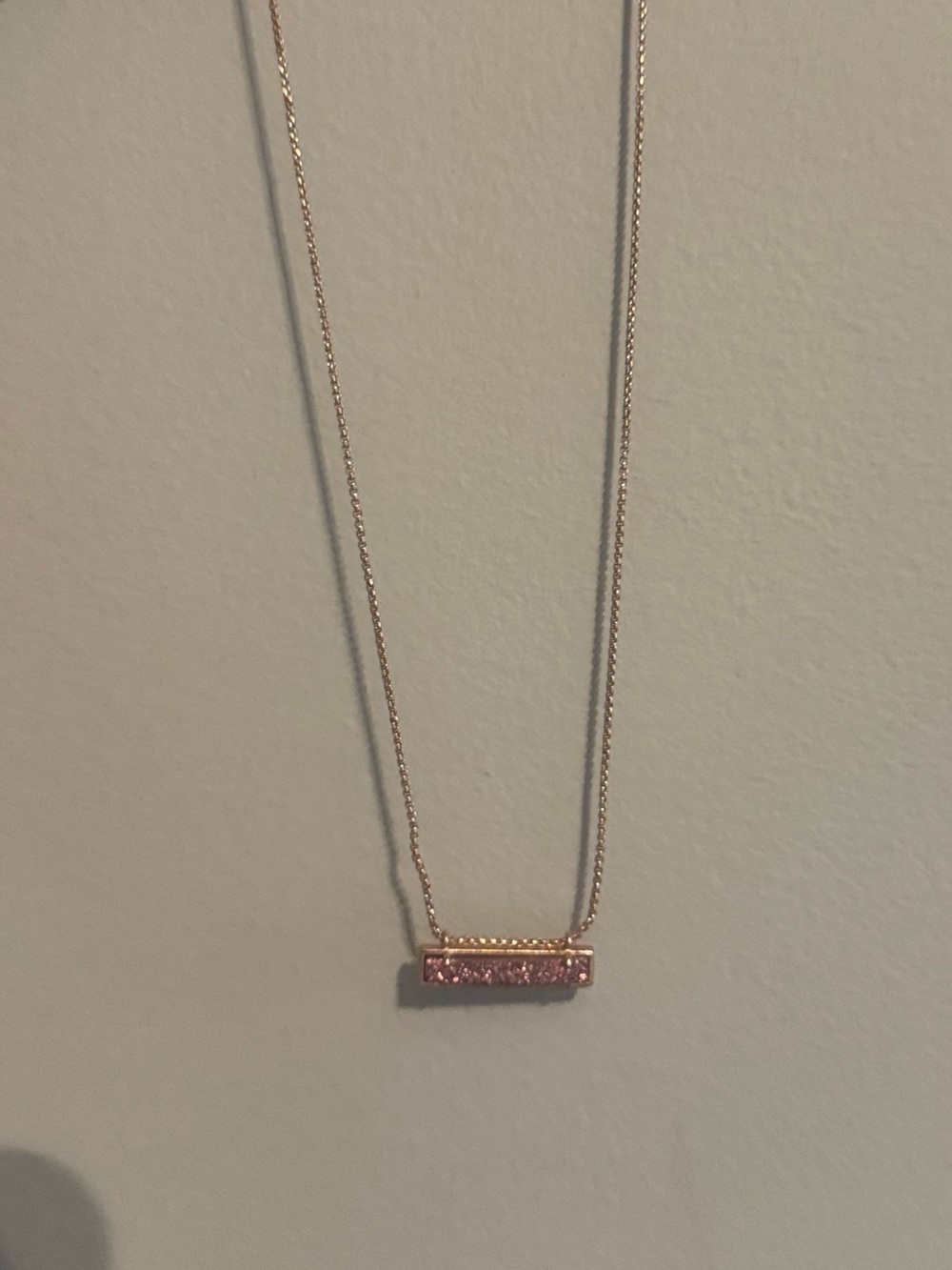 Kendra Scott Rose Gold Bar Necklace with Pink Stones